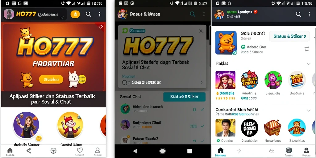 Tampilan antarmuka aplikasi HO777 dengan berbagai stiker menarik.