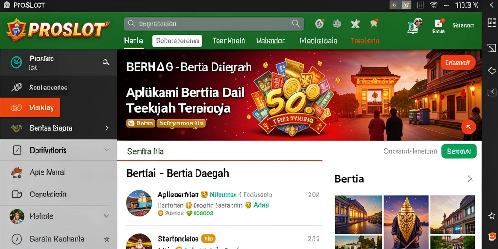 Tampilan antarmuka PROSLOT menunjukkan berita daerah terkini dan fitur interaktif.