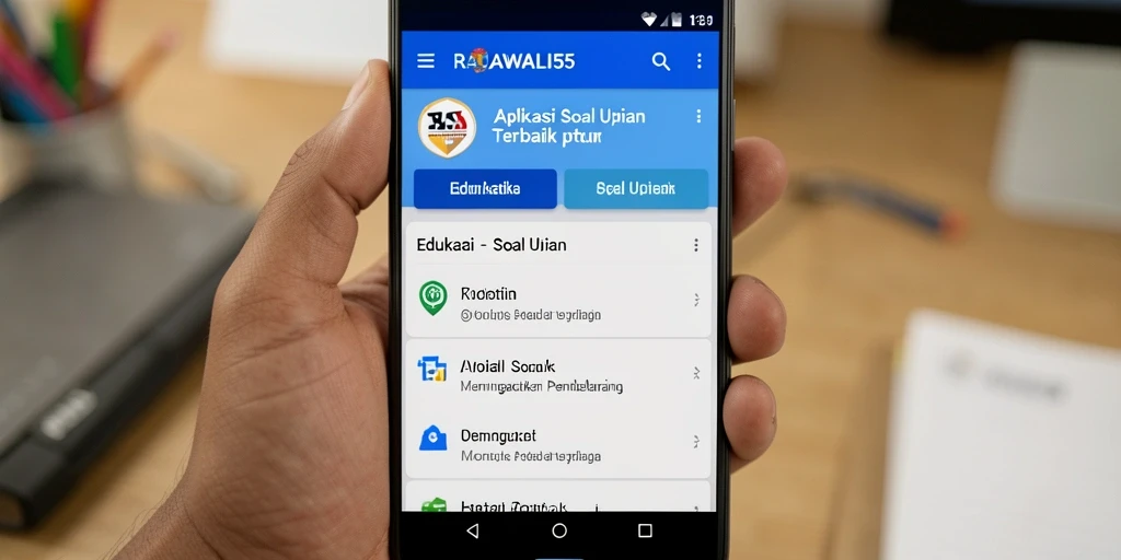 Antarmuka aplikasi RAJAWALI55 yang menarik untuk soal ujian.
