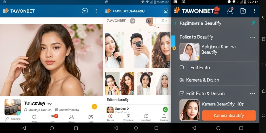 Tampilan antarmuka TAWONBET dengan berbagai fitur edit foto yang menarik.